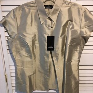 NWT Jim Thompson gold metallic button down blouse